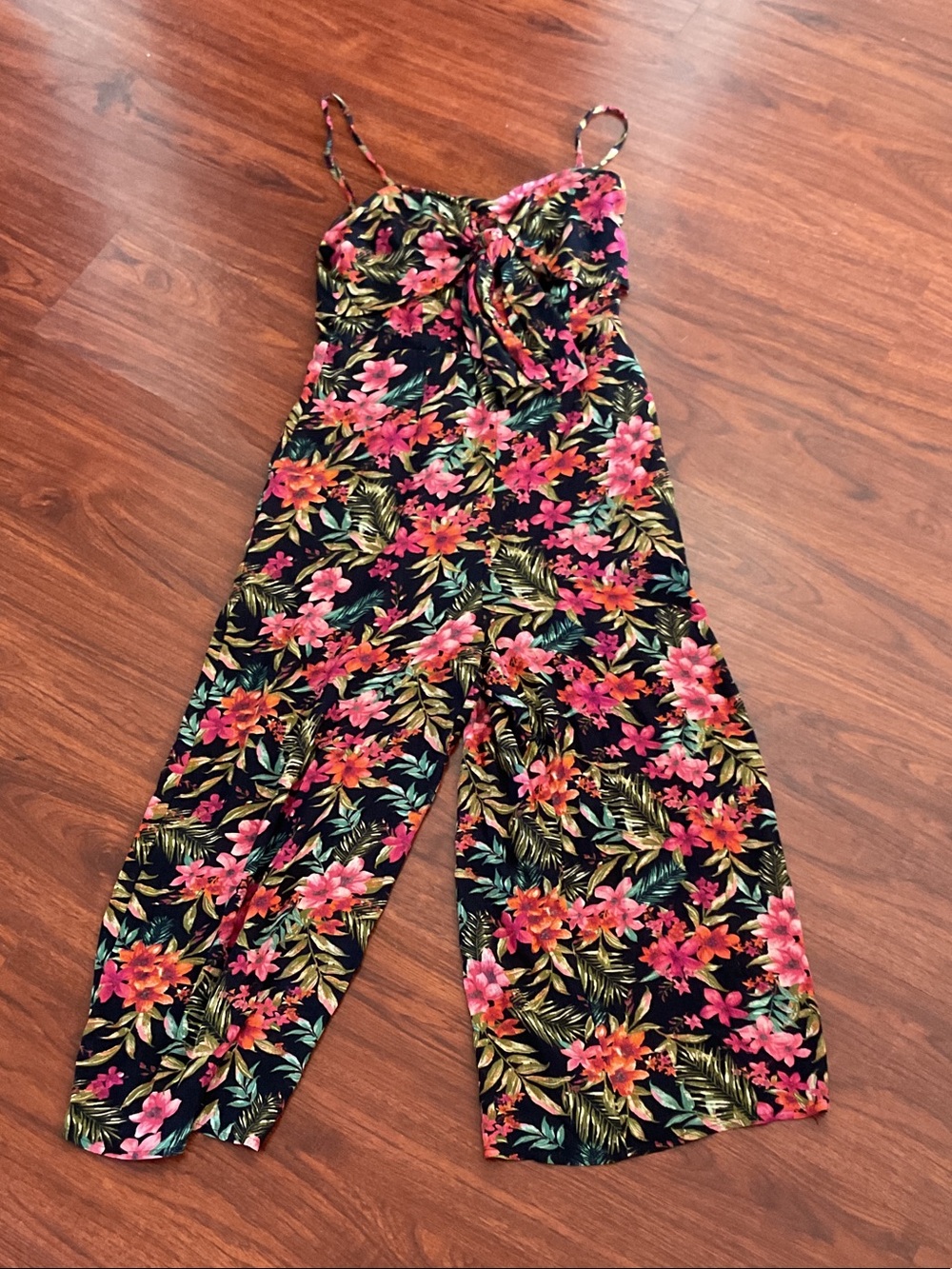 Dex Black Jumpsuit with  Floral Print w adjustable & removable straps
